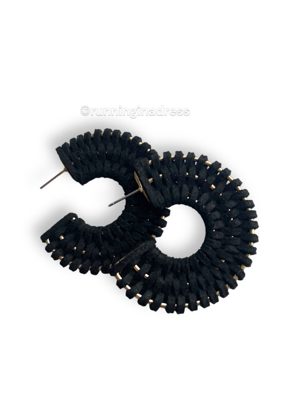 NWT Free People See If I Care Hoop Earrings Suede Leather Wrapped Black Gold